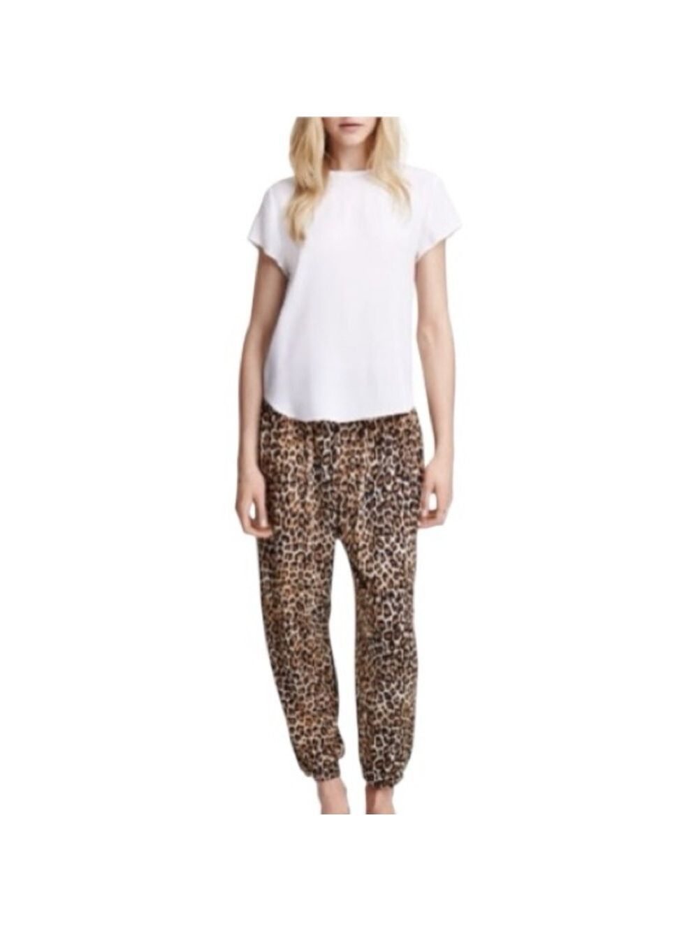 H&M Basic Leopard Print Harem Jogger Lounge  Pants Size Small Brown Cream